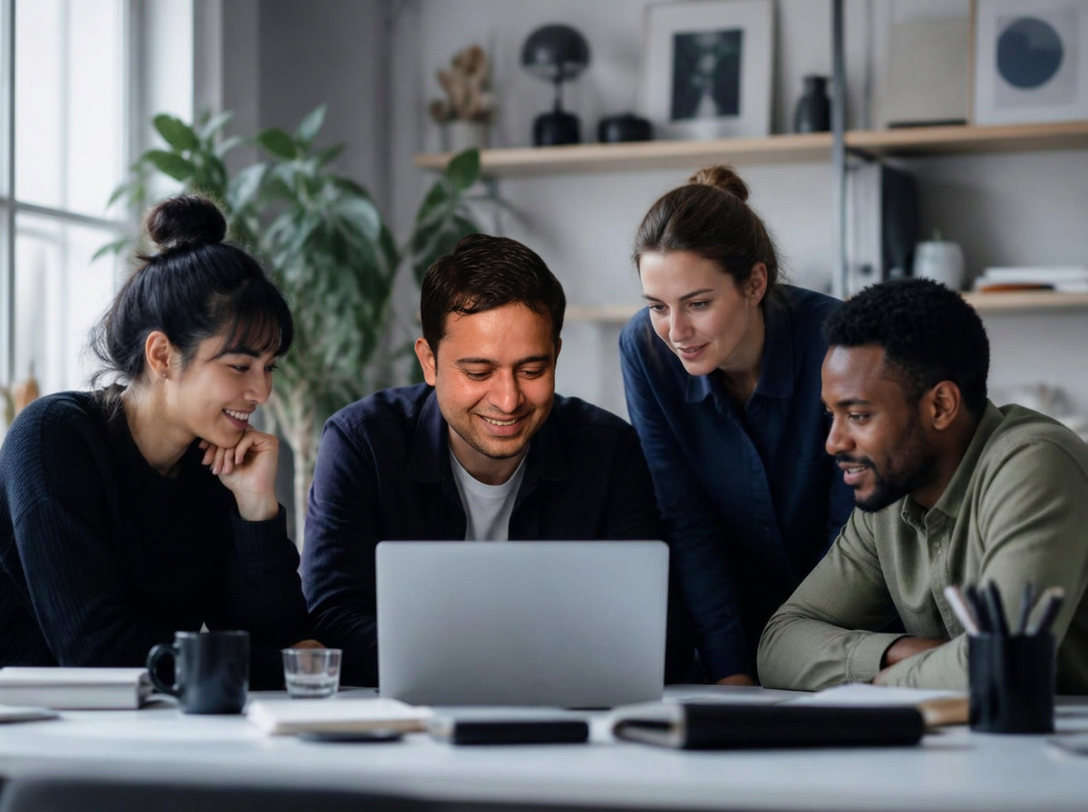 Illustration of teammates collaborating on a project with presence cursors and comment threads